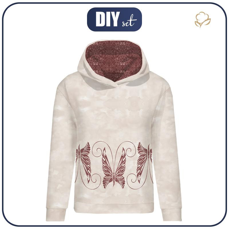 CLASSIC WOMEN’S HOODIE (POLA) - BUTTERFLY pat. 7 (GLITTER BUTTERFLIES) - looped knit fabric 