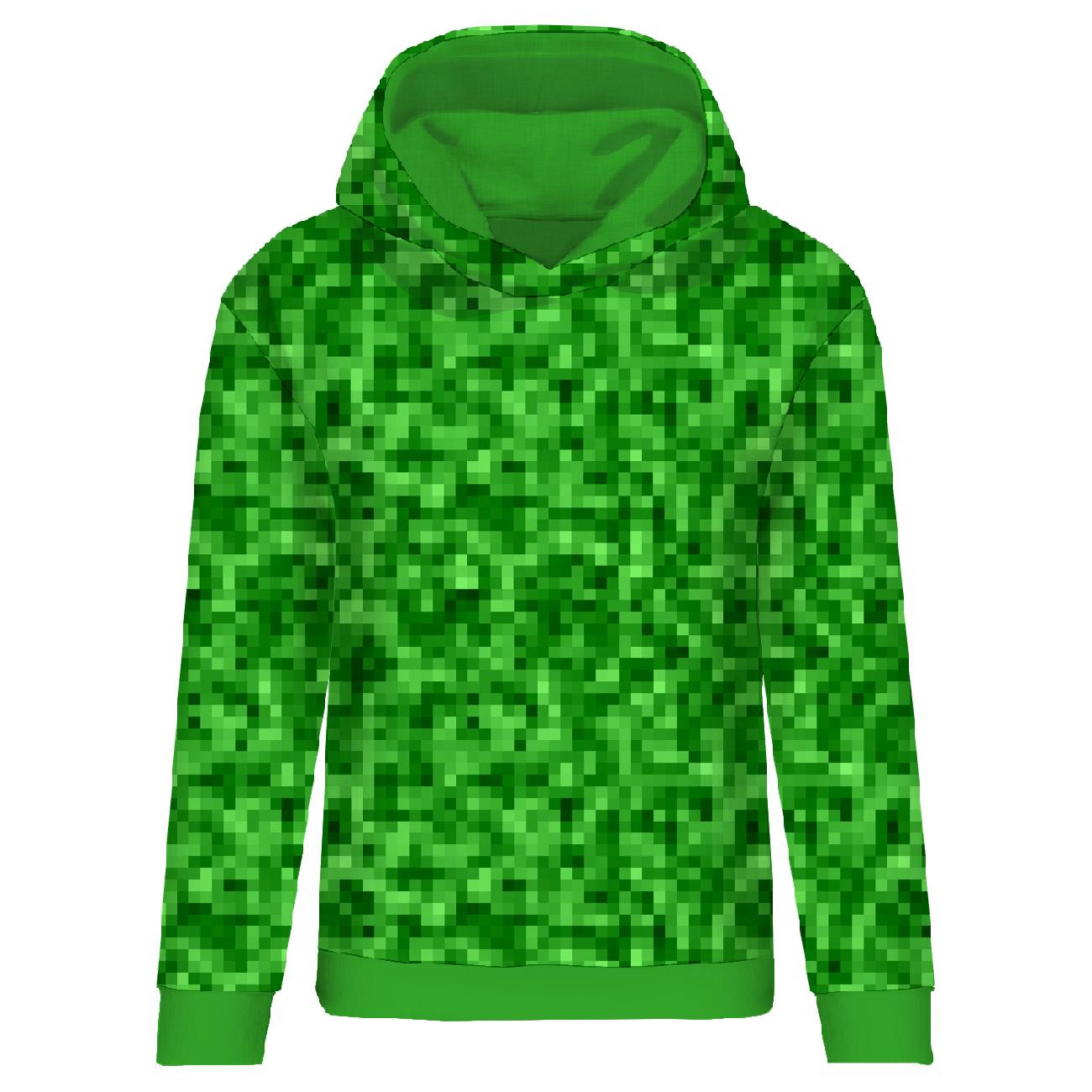 CLASSIC WOMEN’S HOODIE (POLA) - PIXELS pat. 2 / green - looped knit fabric 