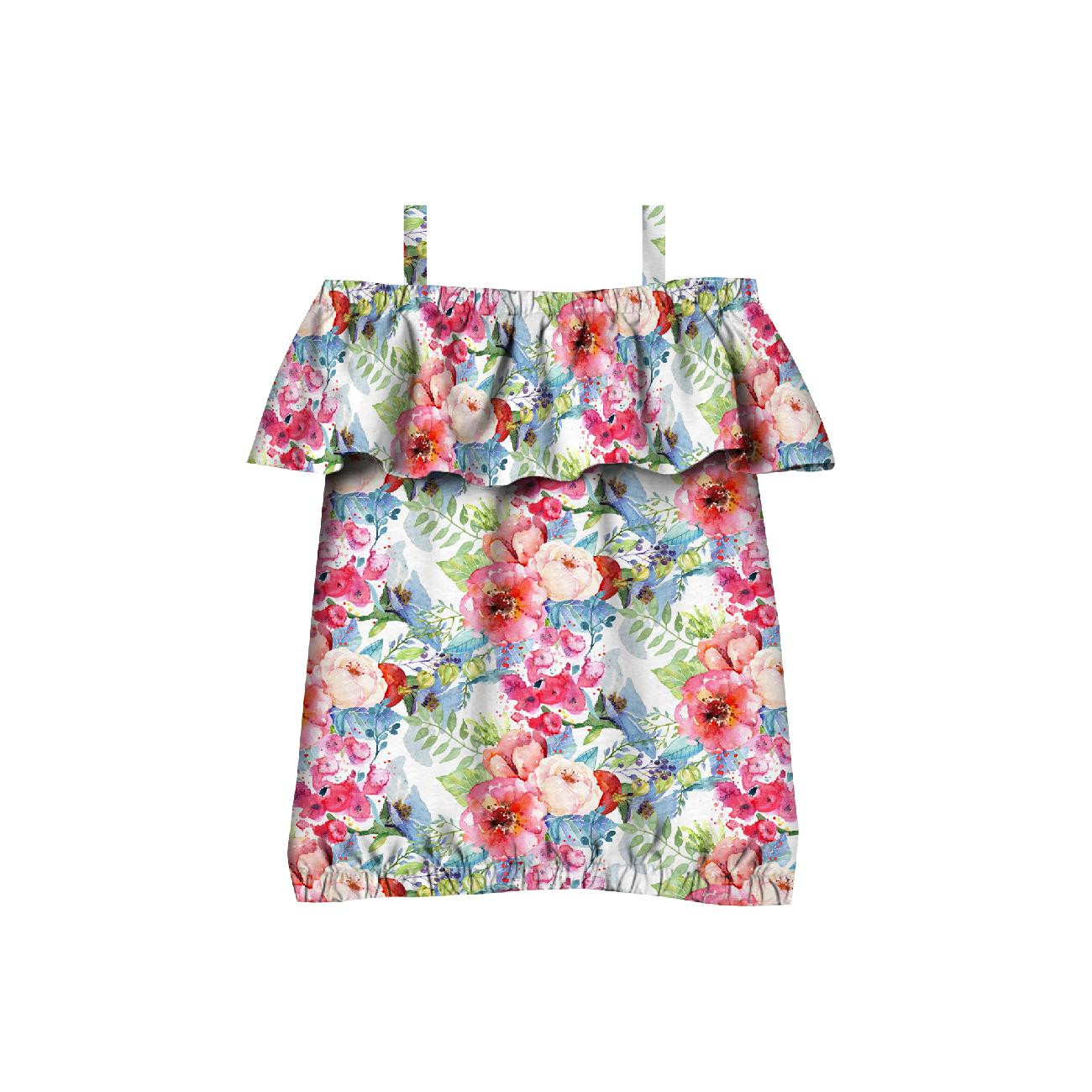 Bardot neckline blouse (SARA) - WILD ROSE PAT. 3 (IN THE MEADOW) - sewing set