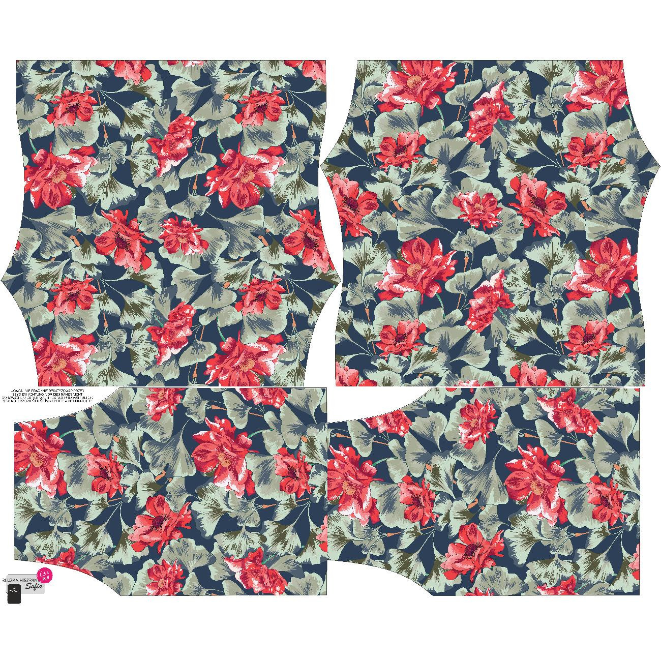 Bardot neckline blouse SOFIA - RED POPPIES (RED GARDEN) - sewing set