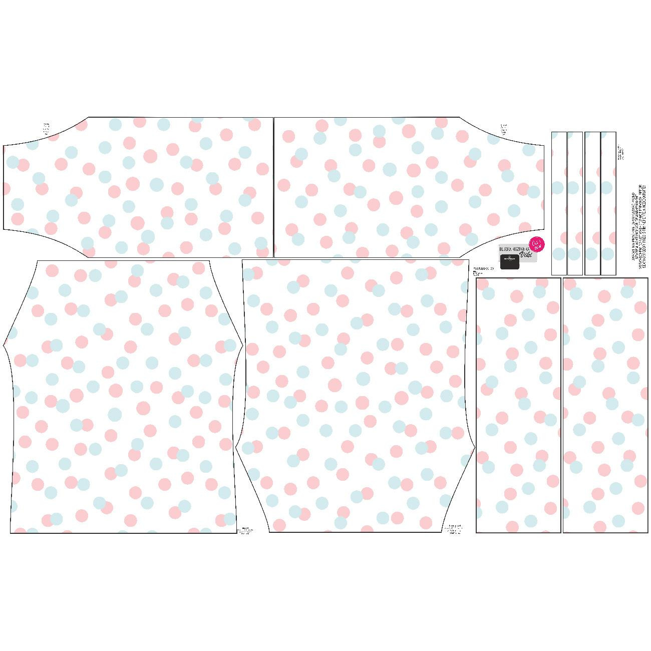 Bardot neckline blouse (VIKI) - PASTEL DOTS / mint - salmon pink (PASTEL SKY) - sewing set