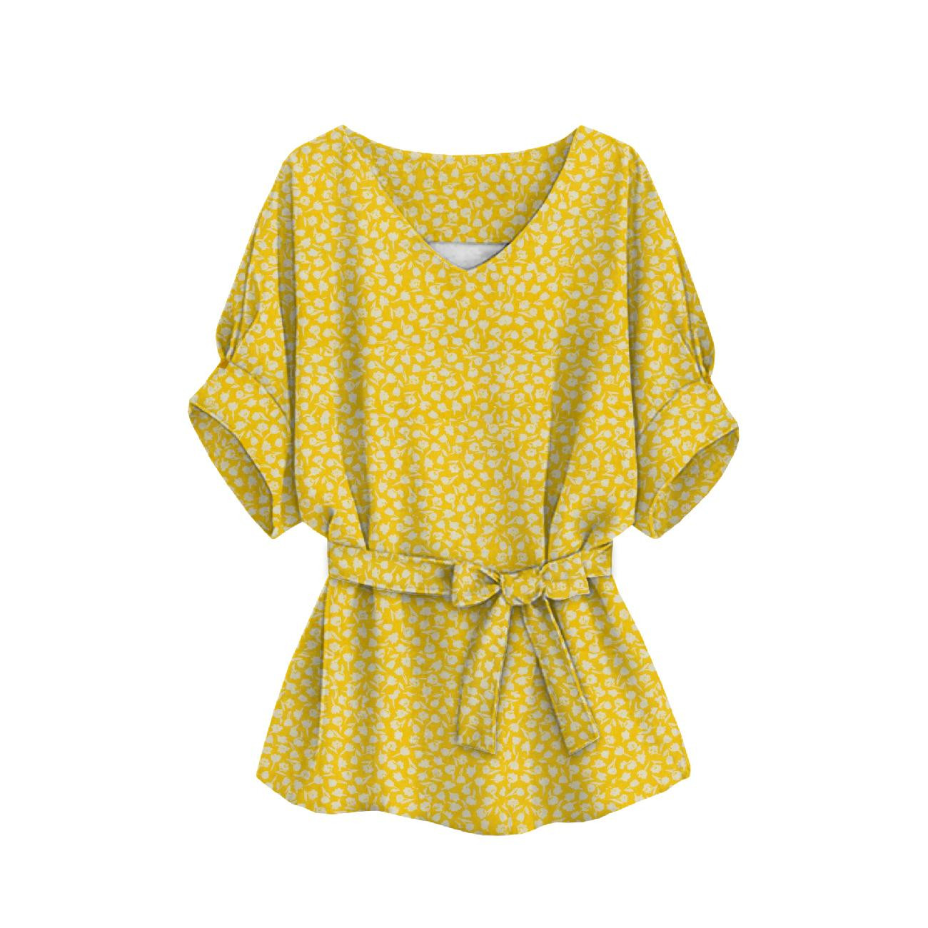 KIMONO BLOUSE - COLORFUL FLOWERS / yellow - sewing set
