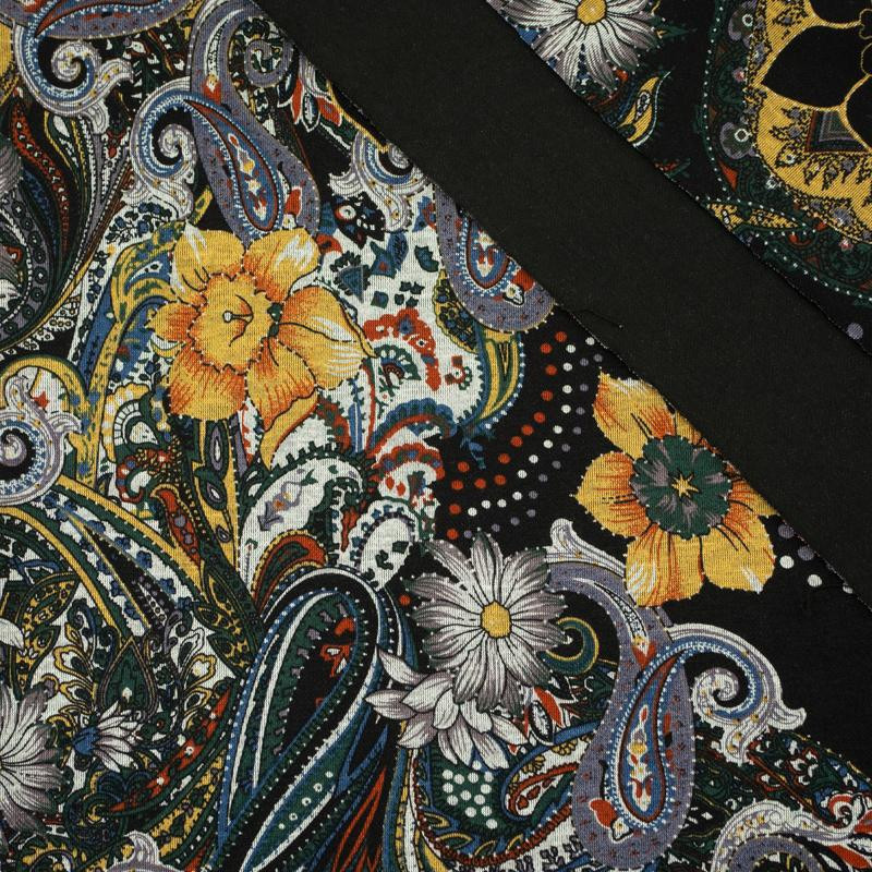 BOHO FLOWERS / mustard - Thick viscose knit fabric