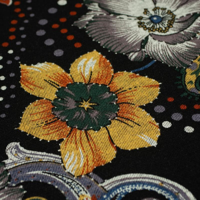 BOHO FLOWERS / mustard - Thick viscose knit fabric