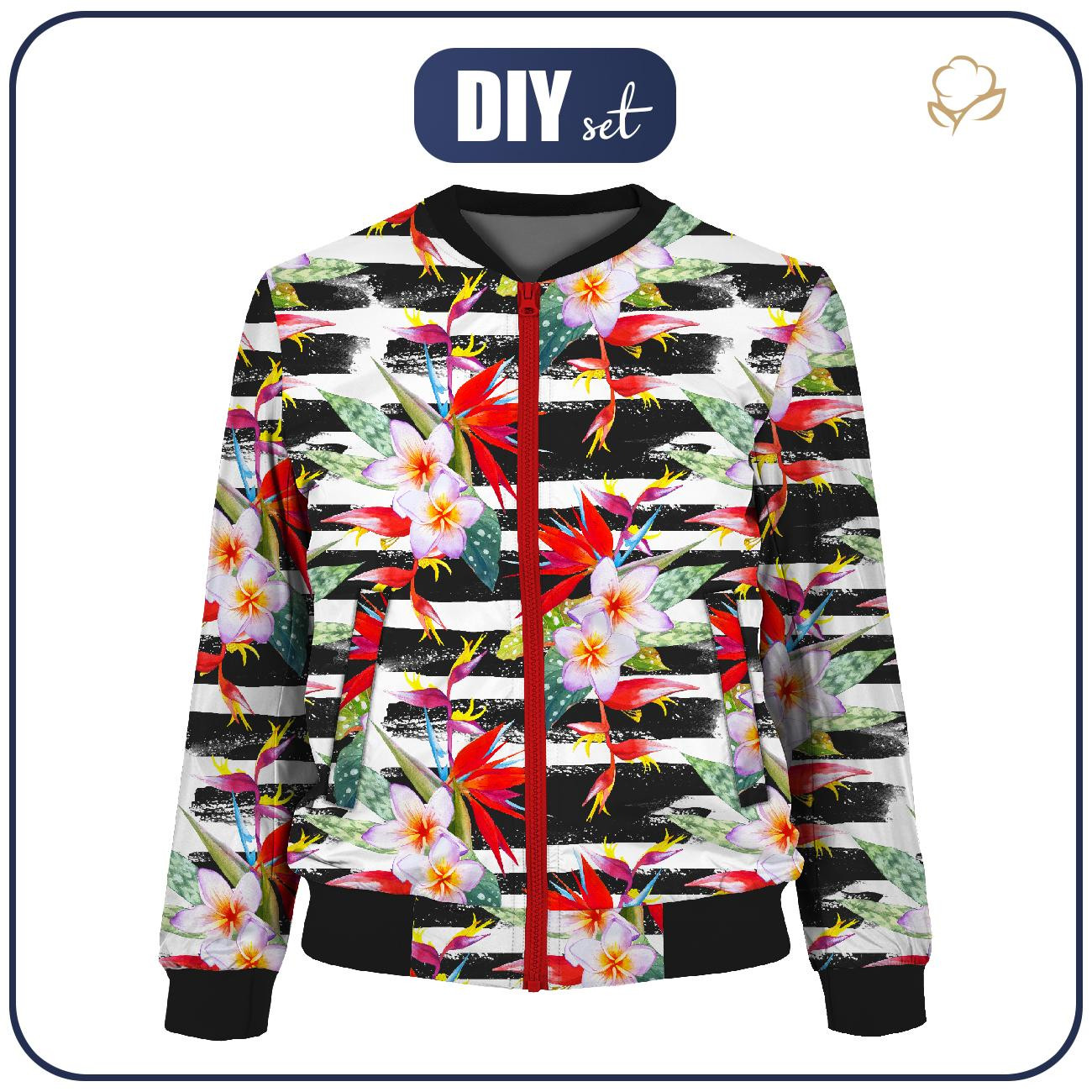 WOMEN’S BOMBER JACKET (KAMA) - FLOWERS ON THE ZEBRA - sewing set