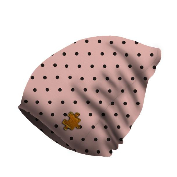 "Beanie" cap - BLACK DOTS / B-05 rose quartz / Choice of sizes