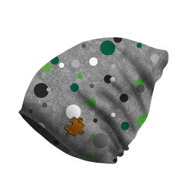 "Beanie" cap - GREEN DOTSIES / ACID WASH GREY / Choice of sizes