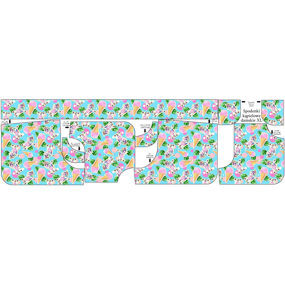 Women’s boardshorts - UNICORNS AND ICE CREAM / light blue - sewing set