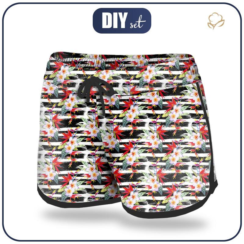 Women’s boardshorts - FLOWERS ON THE ZEBRA - sewing set