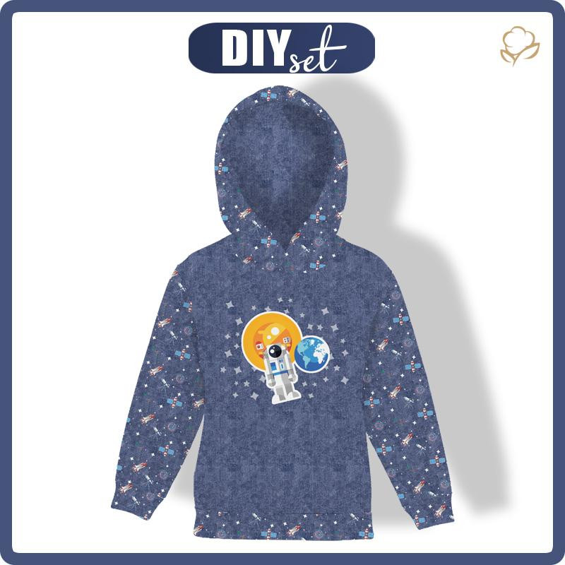 KID'S HOODIE (ALEX) - ASTRONAUT (SPACE EXPEDITION) / ACID WASH DARK BLUE - sewing set