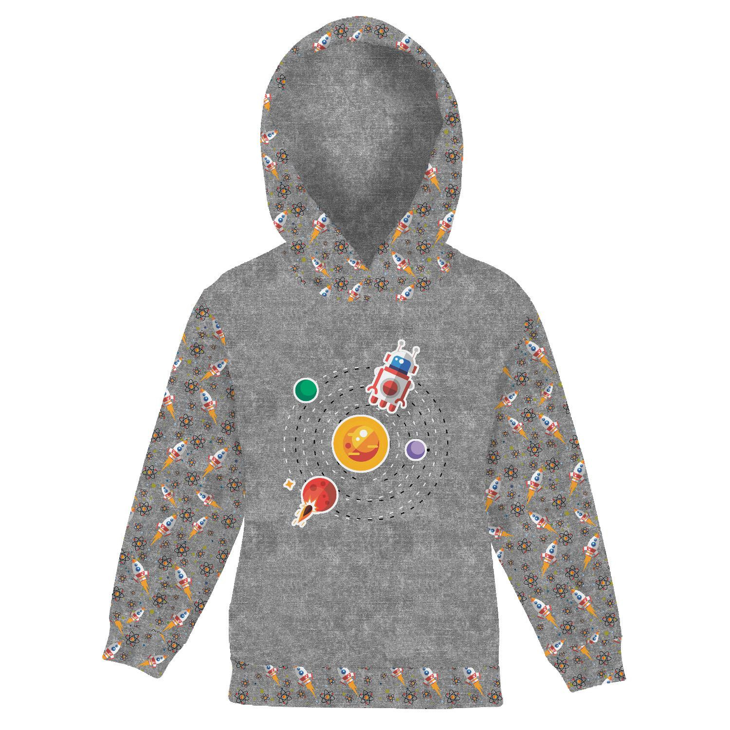 KID'S HOODIE (ALEX) - SOLAR SYSTEM (SPACE EXPEDITION) / ACID WASH GREY - sewing set