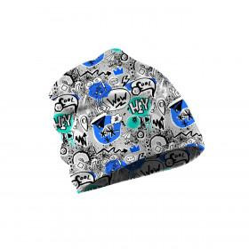KID'S CAP AND SCARF (CLASSIC) - GRAFFITI / blue (SCHOOL DRAWINGS) 55-58