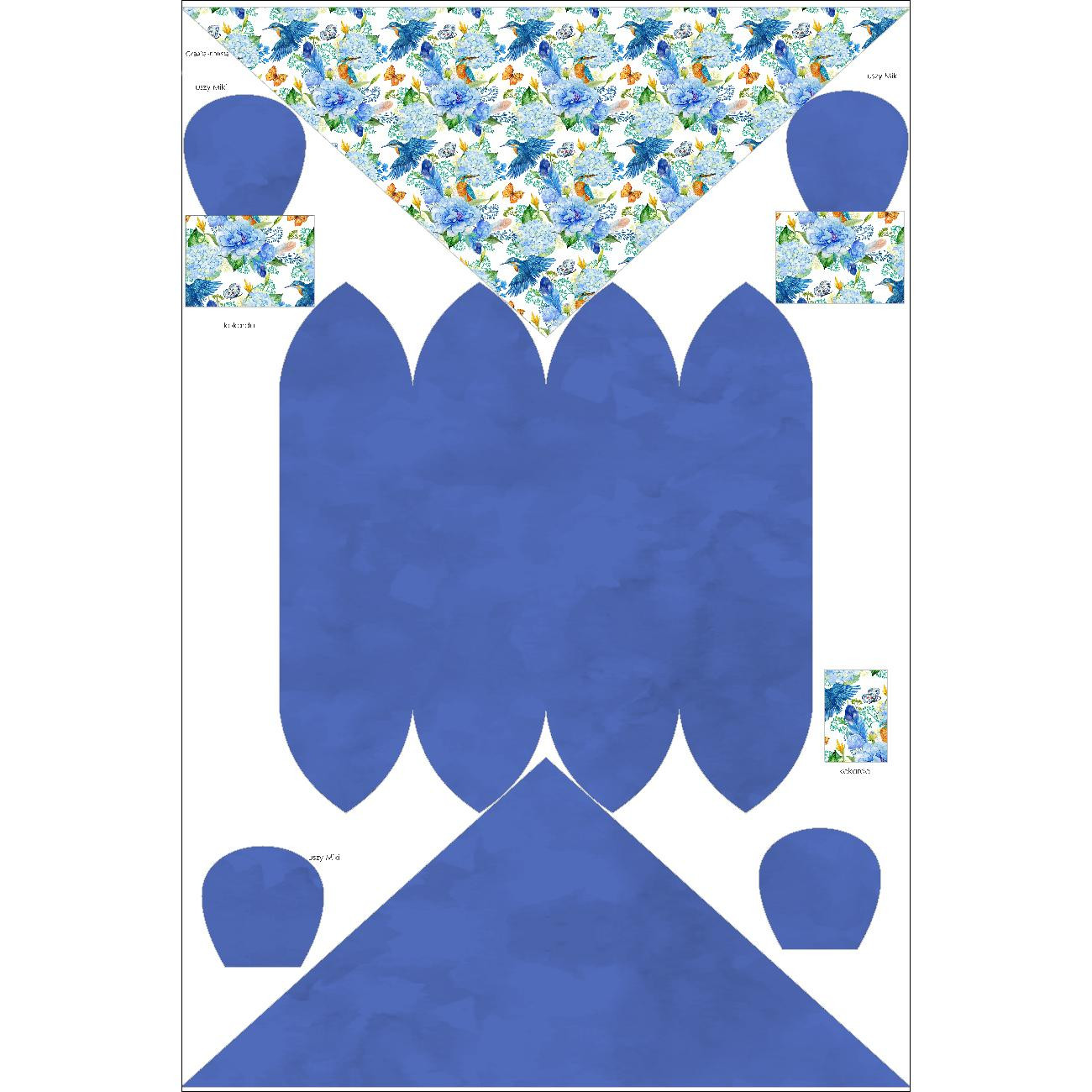 KID'S CAP AND SCARF (MOUSE) - MINI KINGFISHERS AND LILACS (KINGFISHERS IN THE MEADOW) / white - sewing set