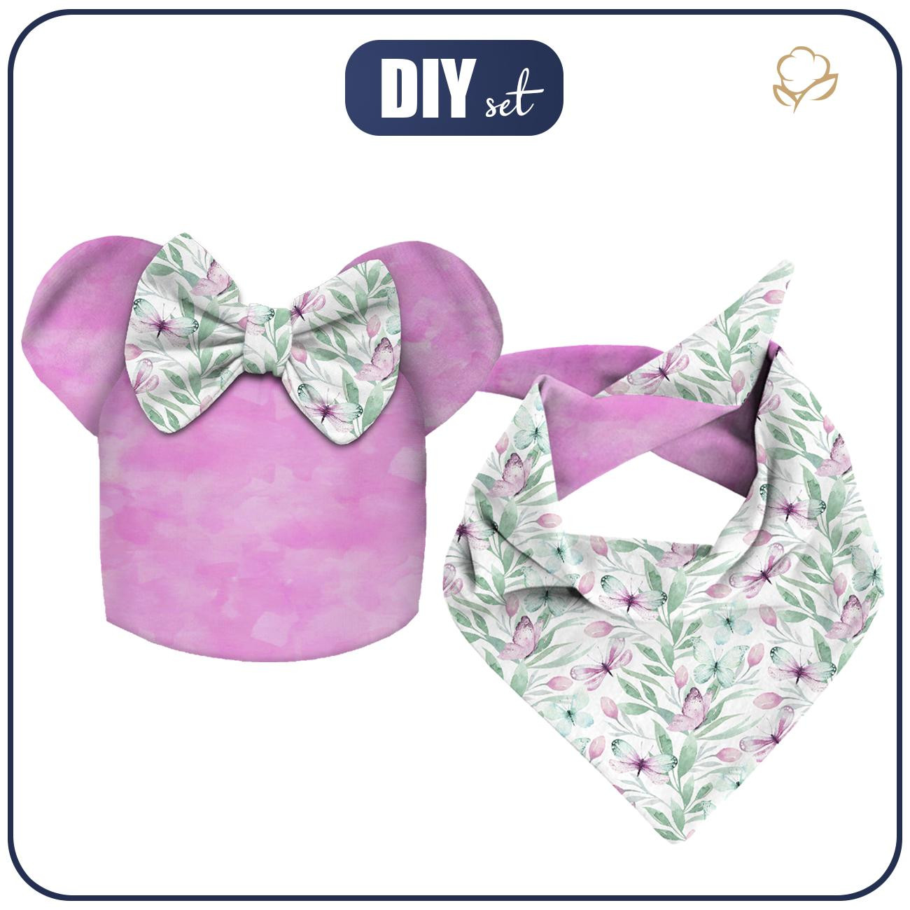KID'S CAP AND SCARF (MOUSE) - BUTTERFLIES MIX PAT.1 (WATER-COLOR BUTTERFLIES) - sewing set
