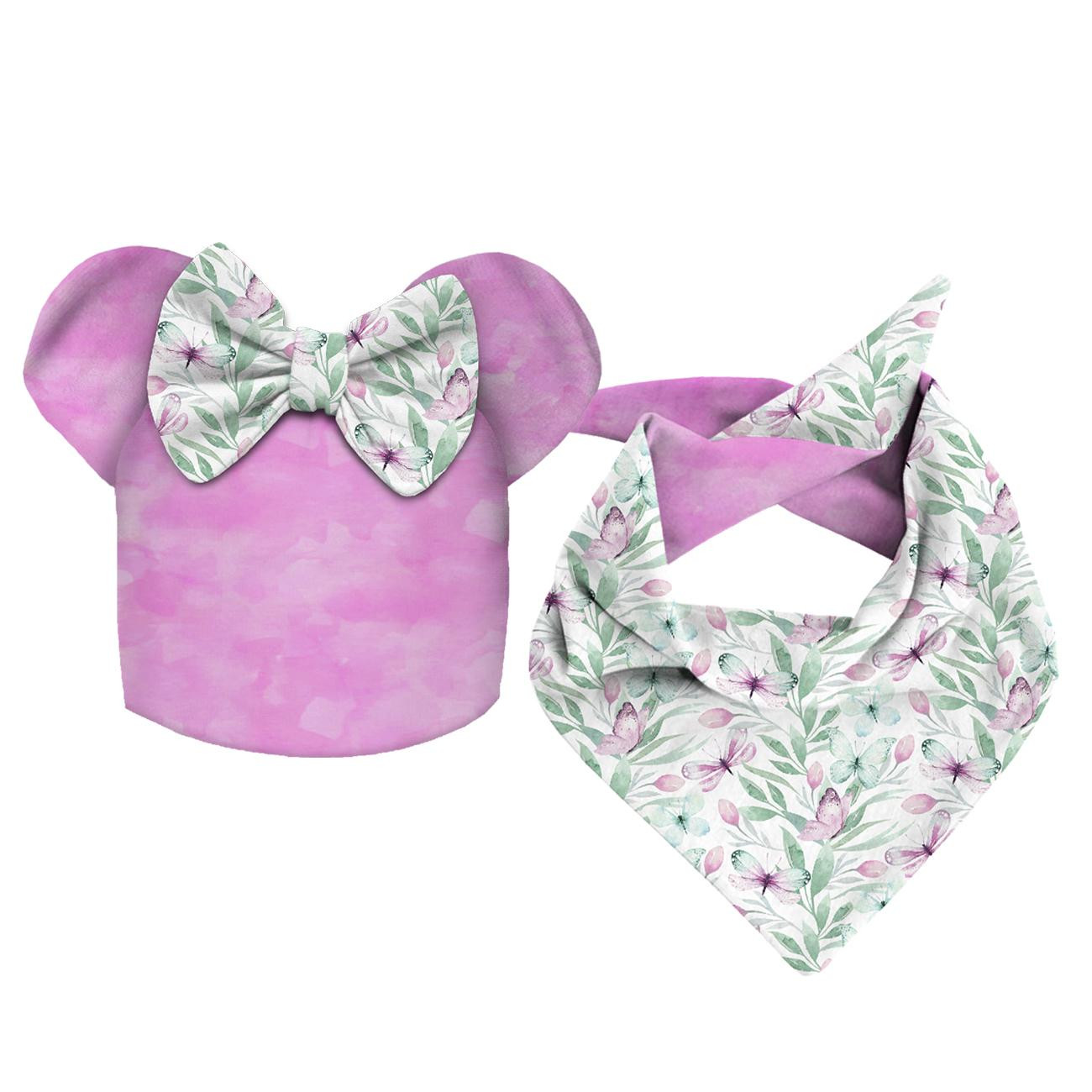 KID'S CAP AND SCARF (MOUSE) - BUTTERFLIES MIX PAT.1 (WATER-COLOR BUTTERFLIES) - sewing set