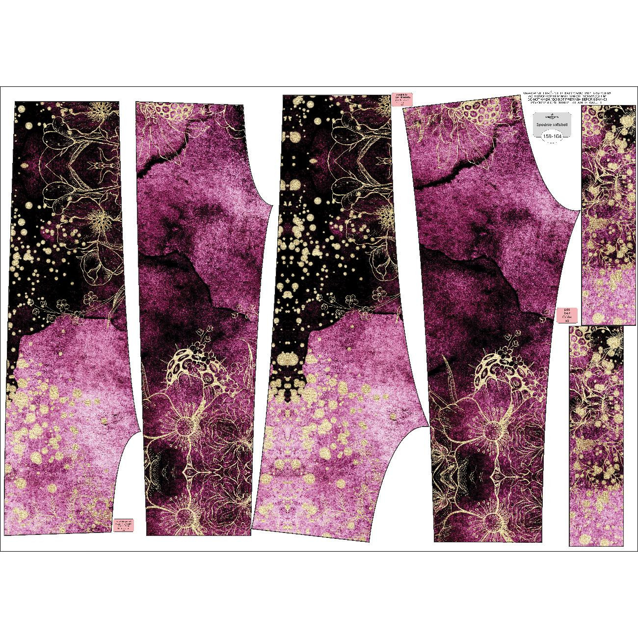 CHILDREN'S SOFTSHELL TROUSERS (YETI) - FLOWERS / golden contour Pat. 1  / WATERCOLOR MARBLE - sewing set