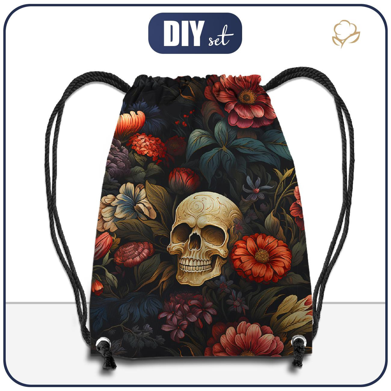 GYM BAG - FLOWERS AND SKULL - sewing set