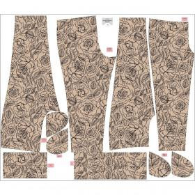 WOMEN'S JOGGERS "NOEMI" (M) - ROSES / CONTOUR / beige - sewing set 