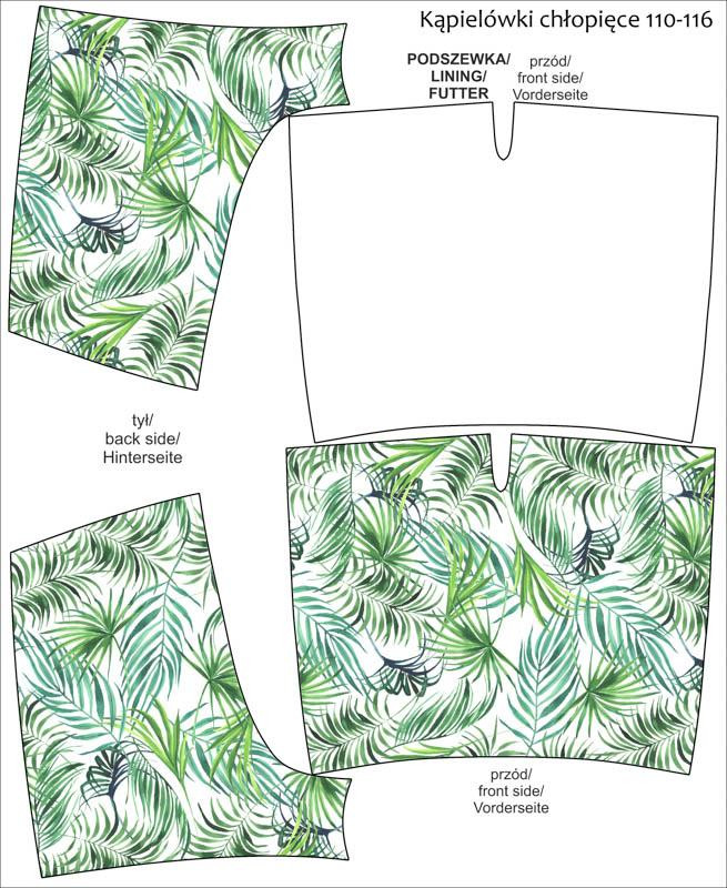 Boy's swim trunks - PALM LEAVES pat. 4 (white) - sewing set