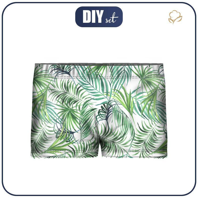 Boy's swim trunks - PALM LEAVES pat. 4 (white) 122-128