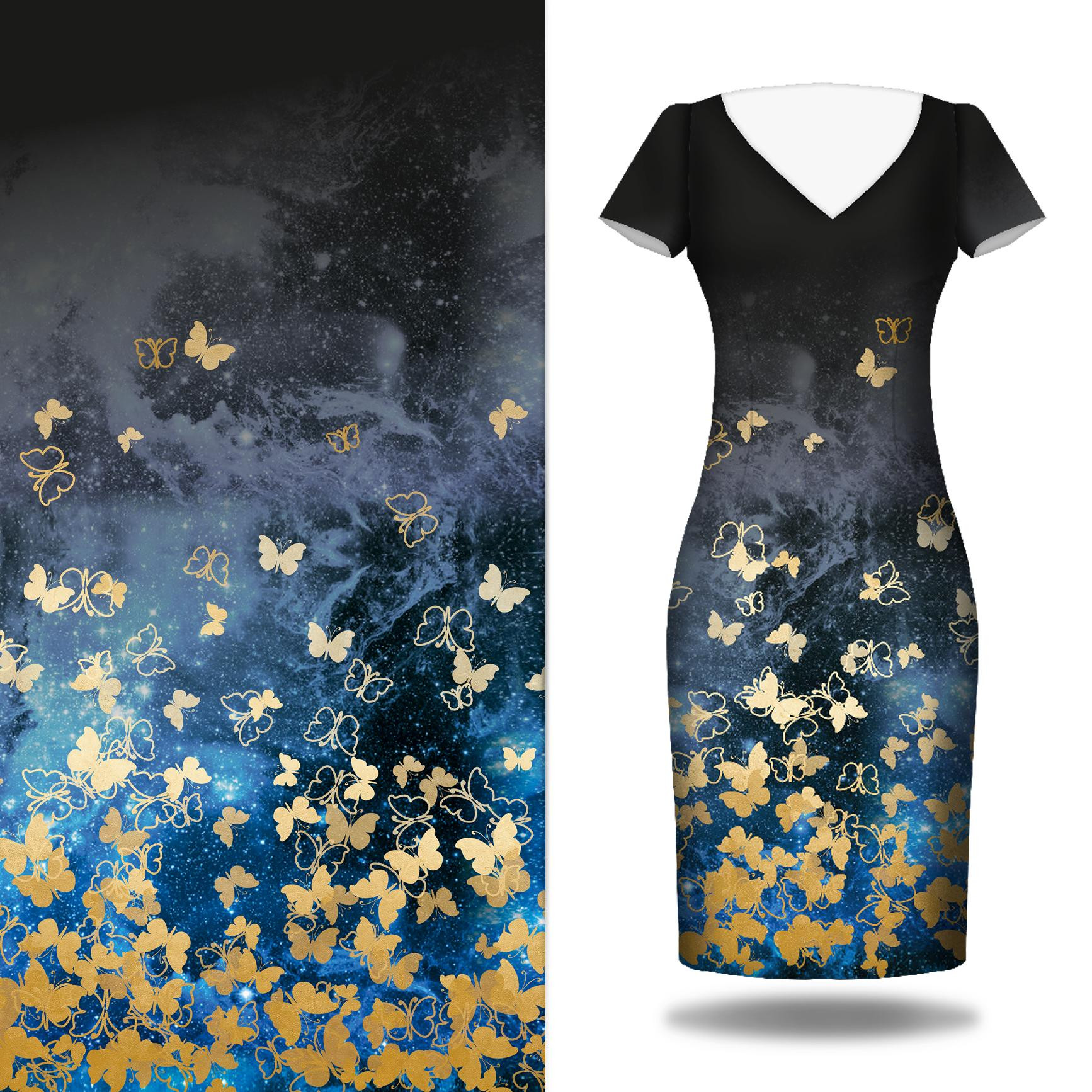 BUTTERFLIES / gold  dress panel 