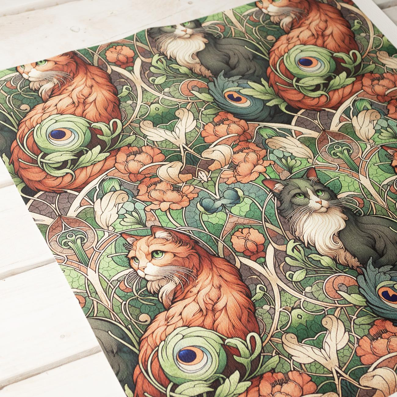 ART NOUVEAU CATS & FLOWERS PAT. 3 (46 cm x 50 cm) - thick pressed leatherette