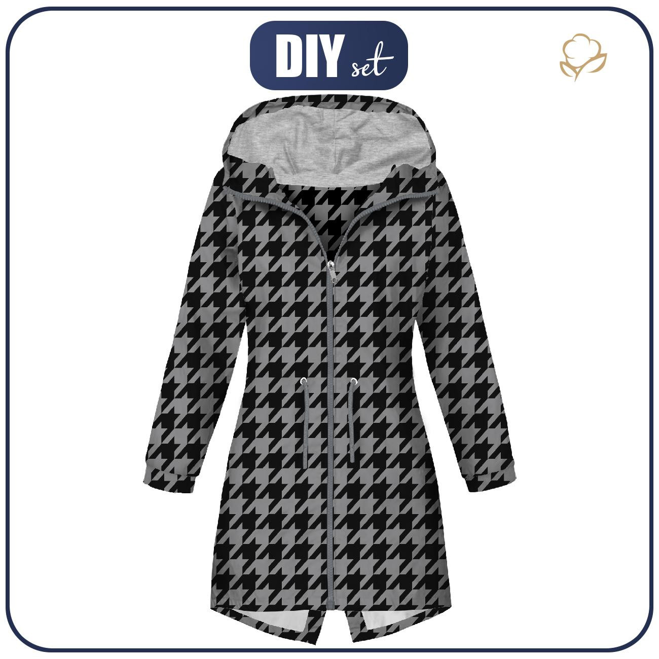 WOMEN'S PARKA (ANNA) - BLACK HOUNDSTOOTH (big) / grey - softshell