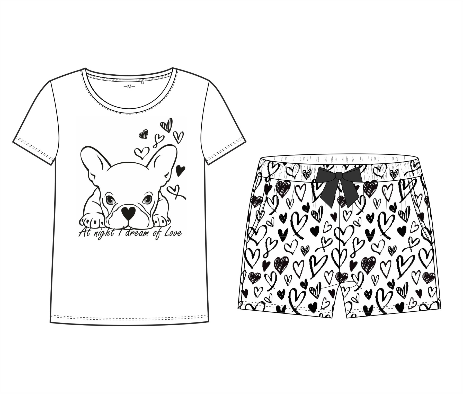 PAJAMAS-T-SHIRT "LINDA" -  DOG / contour - sewing set