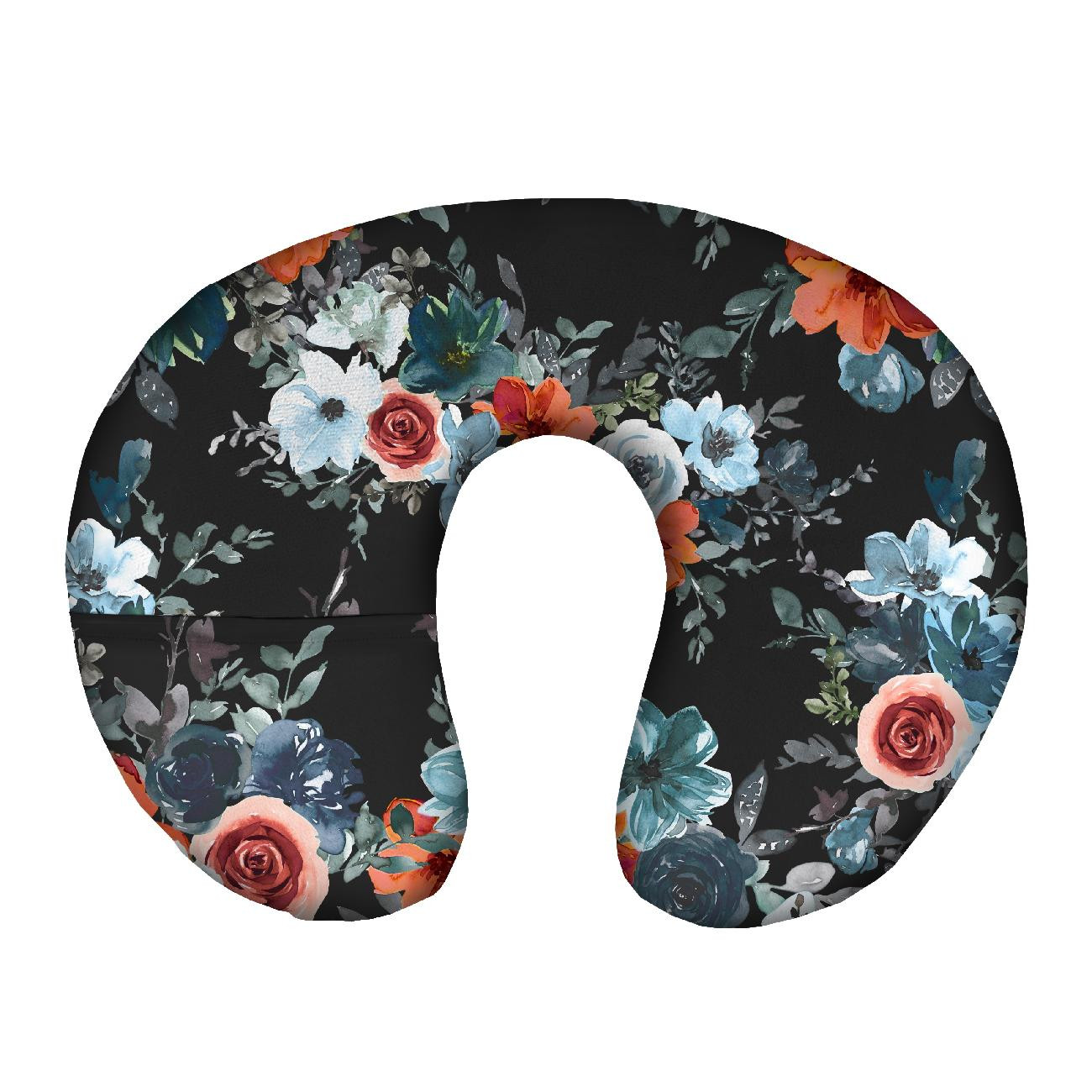 NECK PILLOW - WATER-COLOR FLOWERS pat. 2 / black - sewing set