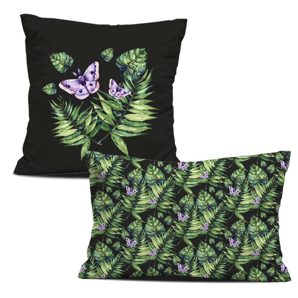 DECORATIVE PILOWS - MINI LEAVES AND INSECTS PAT. 4 (TROPICAL NATURE) / black