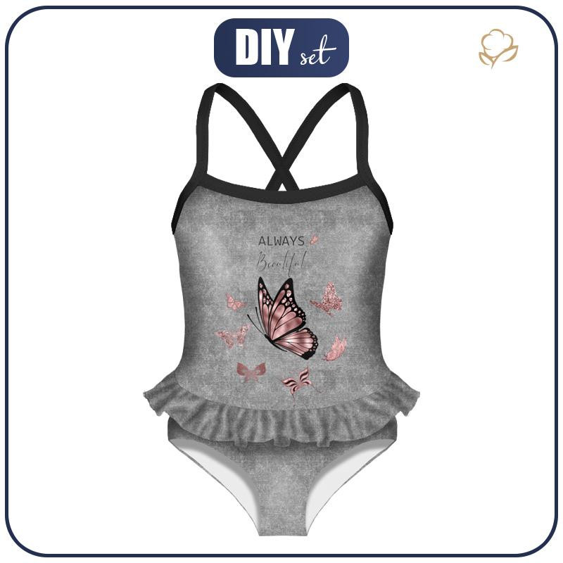 Girl's swimsuit - ALWAYS BEAUTIFUL (GLITTER BUTTERFLIES) / ACID WASH GREY