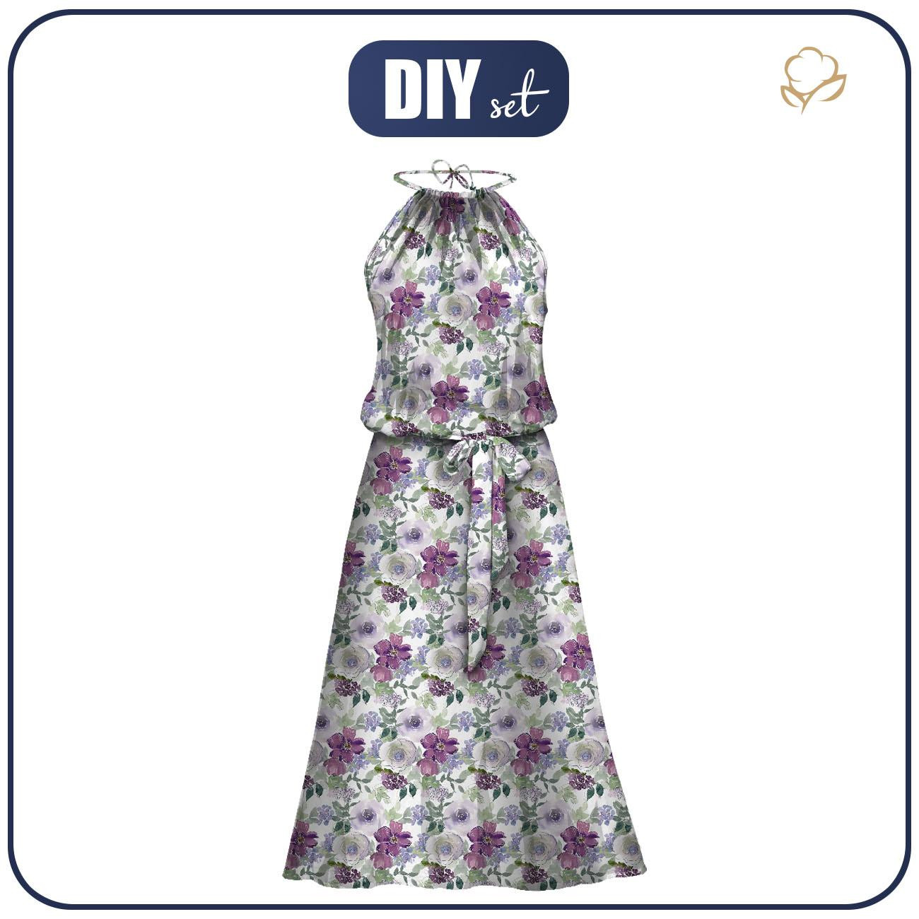 DRESS "DALIA" MAXI - WATER-COLOR FLOWERS pat. 3 - sewing set