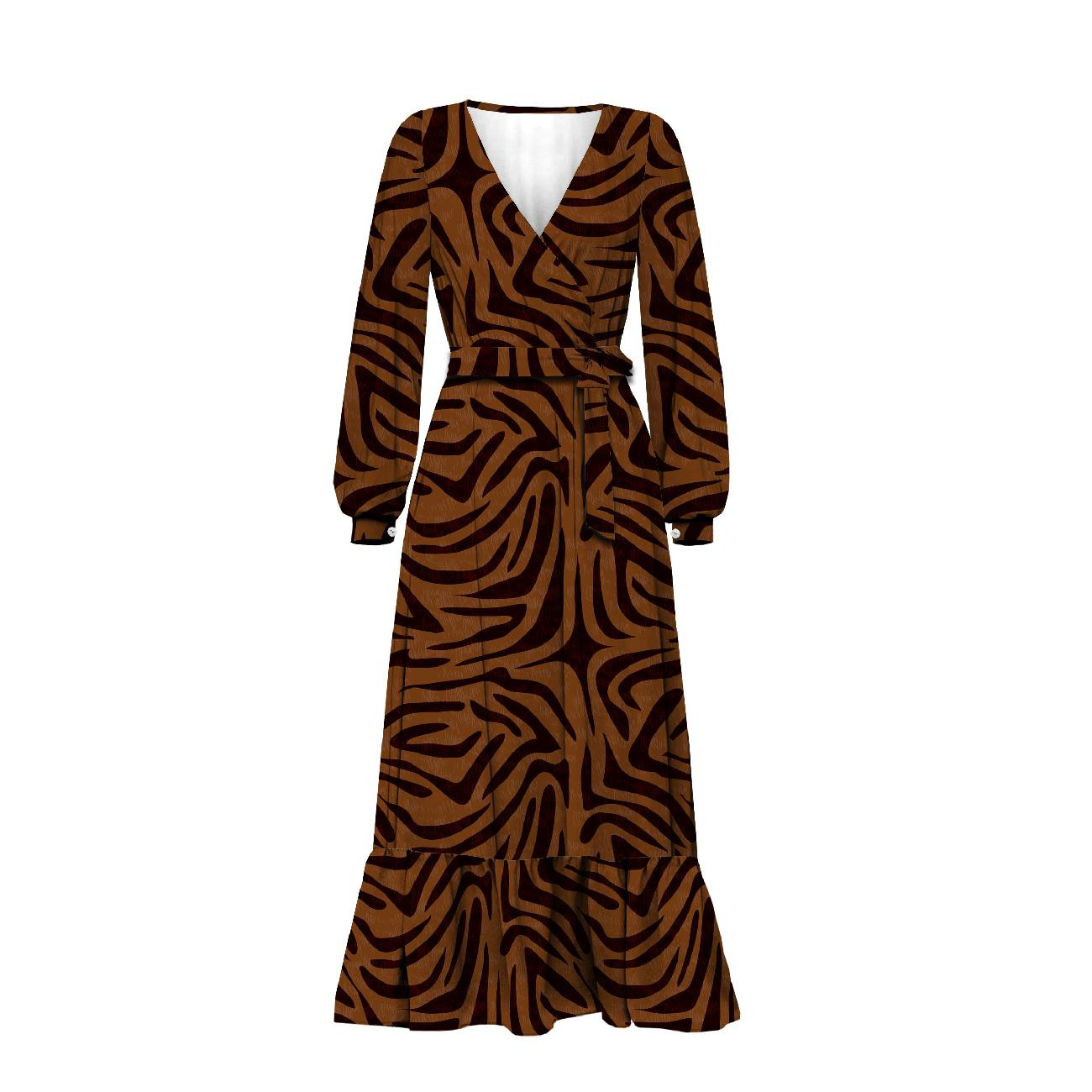 WRAP FLOUNCED DRESS (ABELLA) - ZEBRA PAT. 2 / brown - sewing set