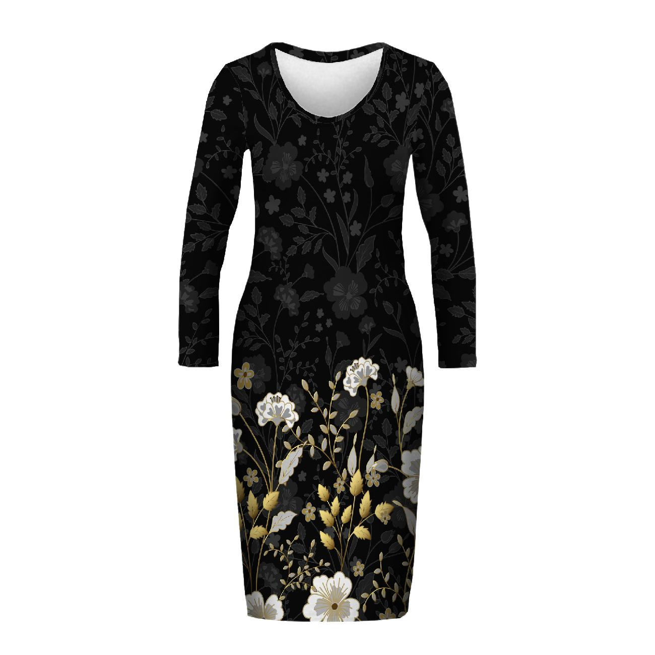 PENCIL DRESS (ALISA) - FLOWERS (pattern no. 8) / black - sewing set