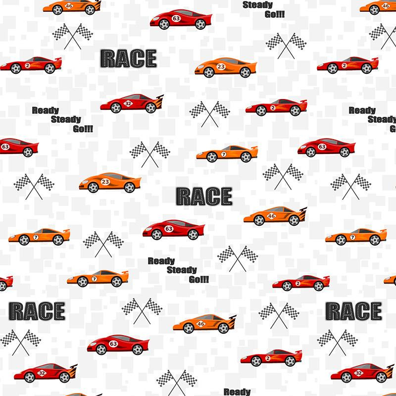FAST WHEELS / red on white - Cotton woven fabric