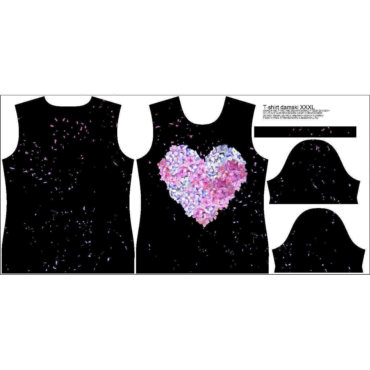 WOMEN’S T-SHIRT - HEART FLOWERS / black - sewing set