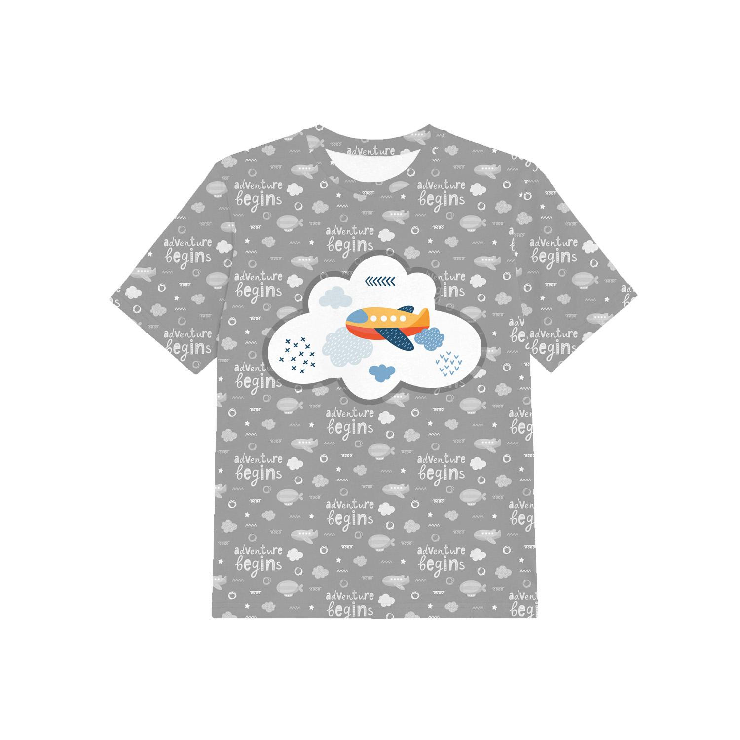 KID’S T-SHIRT - PLANES  pat. 2 / white (ADVENTURE BEGINS) - single jersey