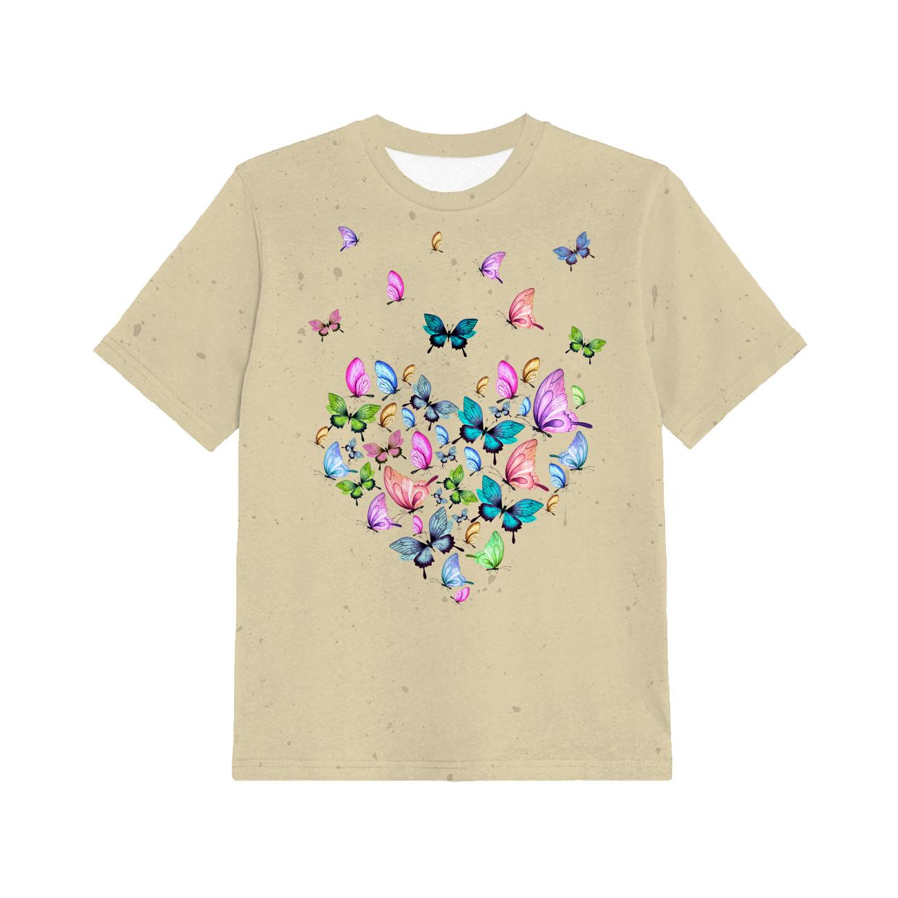 KID’S T-SHIRT - HEART BUTTERFLIES / beige - sewing set