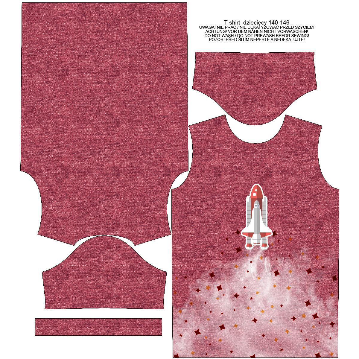 KID’S T-SHIRT - SPACESHIP (SPACE EXPEDITION) / ACID WASH MAROON - single jersey (92/98)