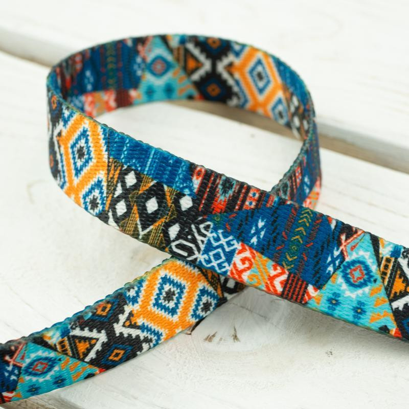Smooth webbing tape - INDIAN MOSAIC / Choice of sizes