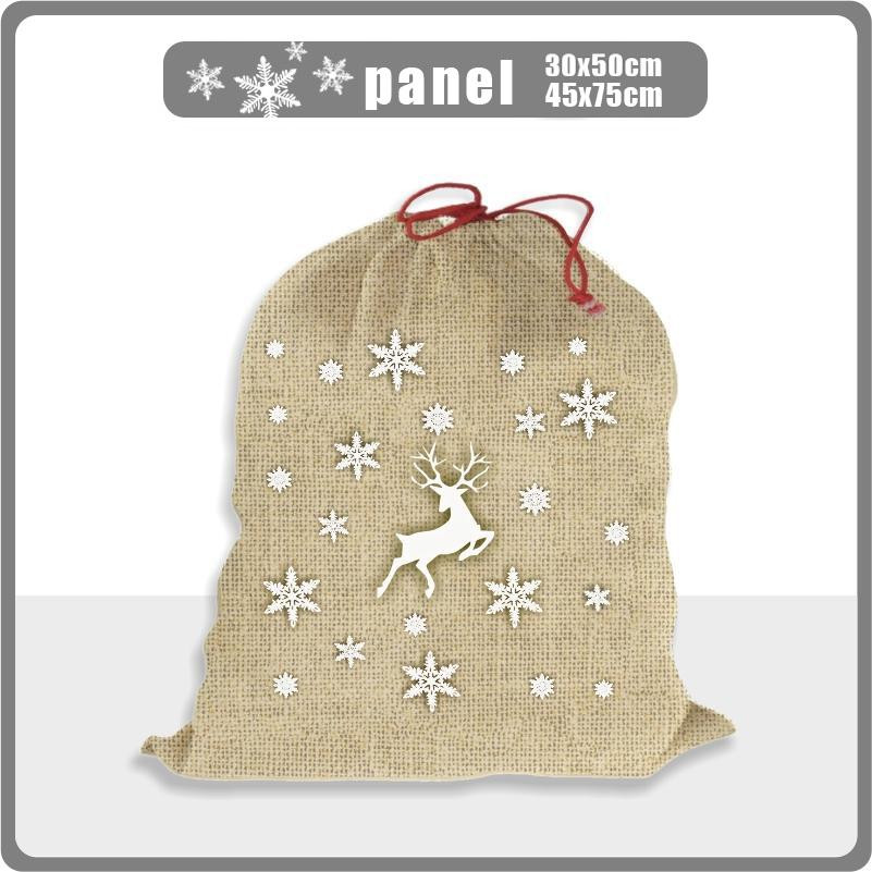 DEER AND SNOWFLAKES - jute - Cotton woven fabric panel / Choice of sizes
