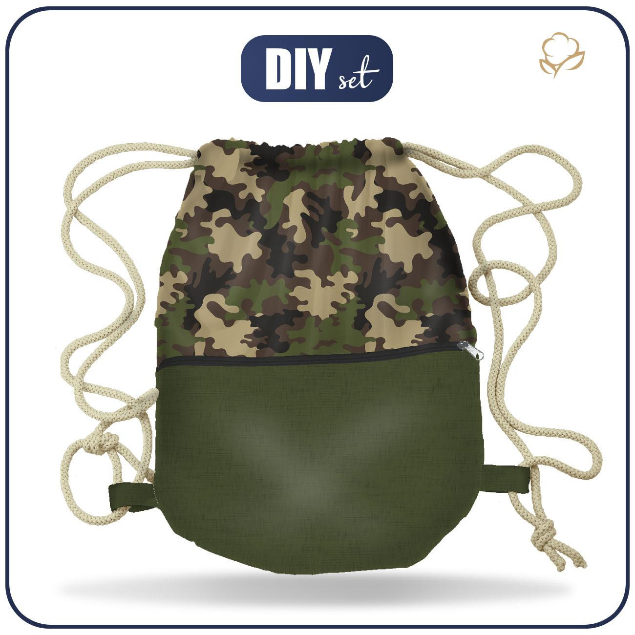 GYM BAG WITH POCKET - CAMOUFLAGE OLIVE - sewing set