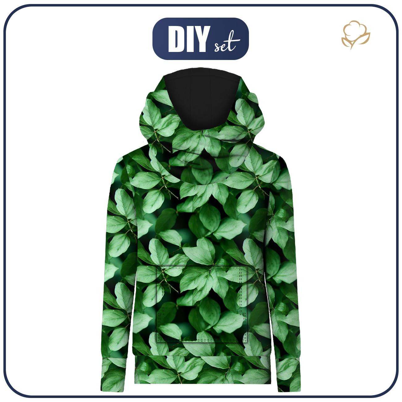 HYDROPHOBIC HOODIE UNISEX - GREEN LEAVES - sewing set