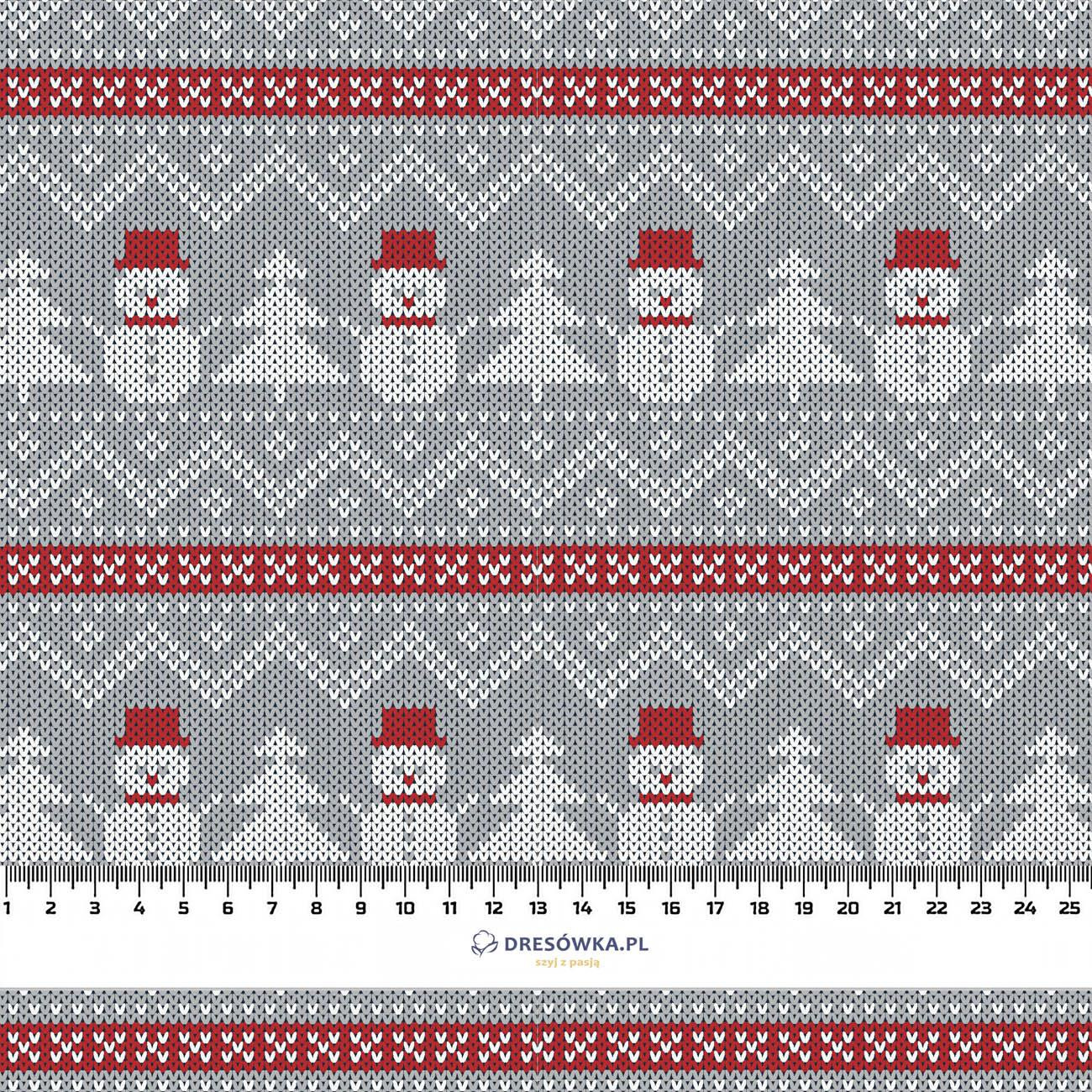 SNOWMEN WITH CHRISTMAS TREES / grey - Hydrophobic brushed knit
