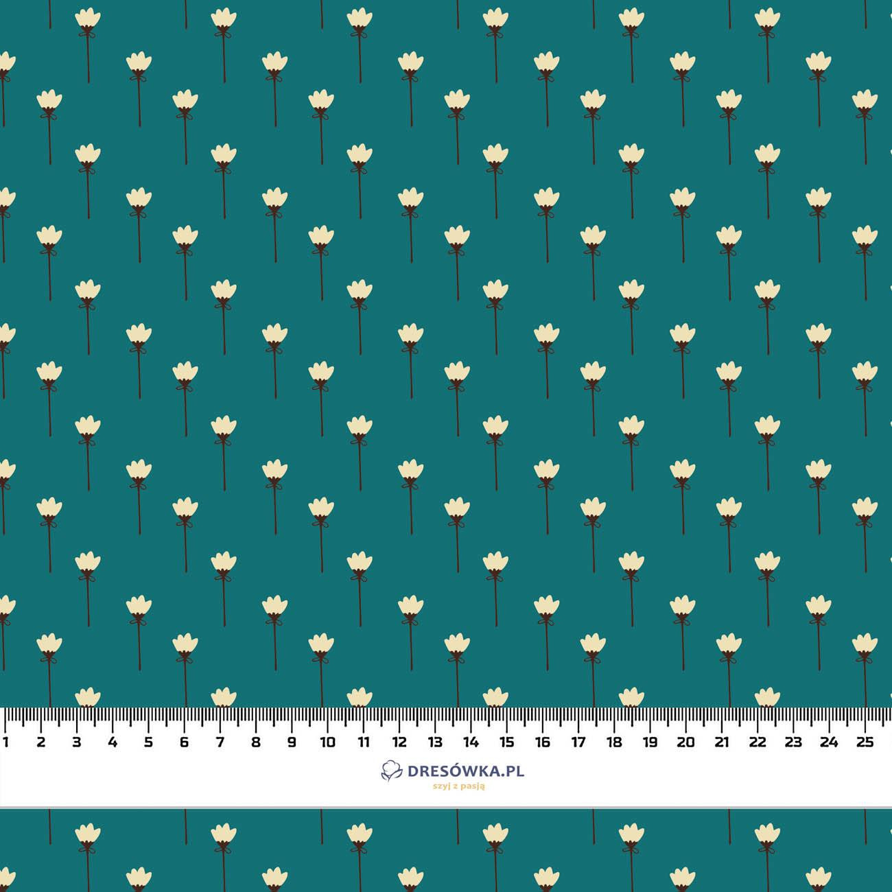 SMALL WHITE FLOWERS / emerald - Slub Weave 
