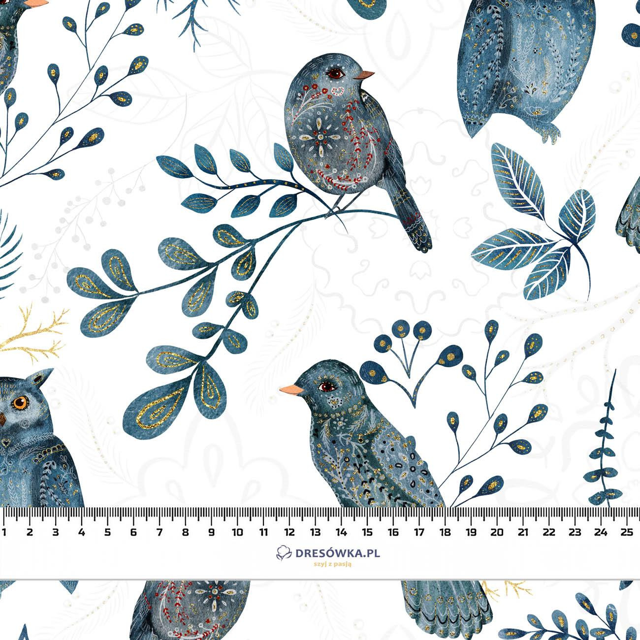 FOLK BIRDS pat. 2 (FOLK FOREST) - Woven Fabric for tablecloths
