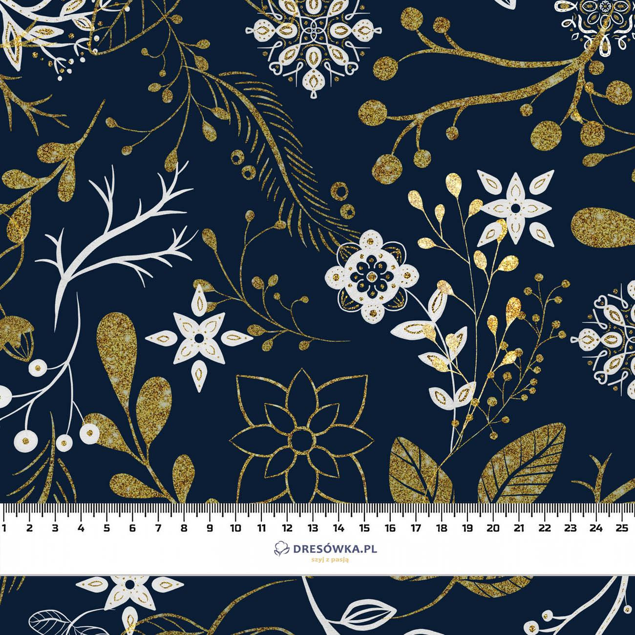 FOLK FLORAL pat. 1 / gold (FOLK FOREST) - Woven Fabric for tablecloths