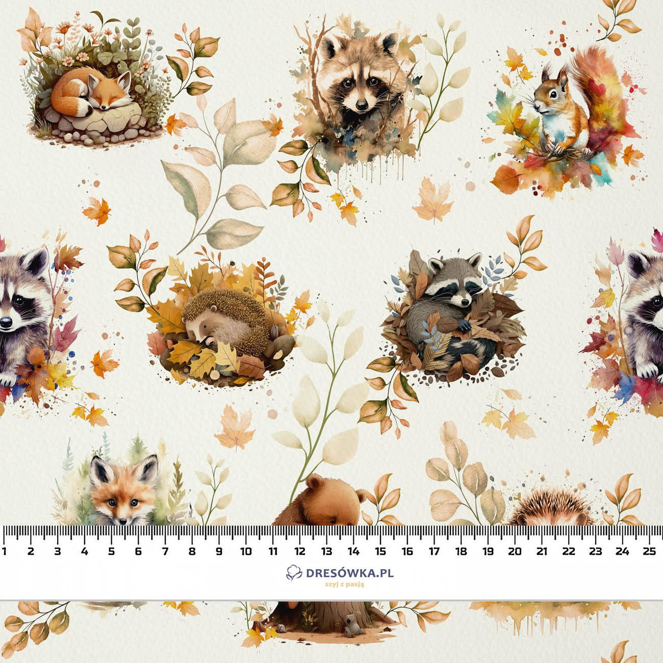 AUTUMN ANIMALS / white - looped knit fabric