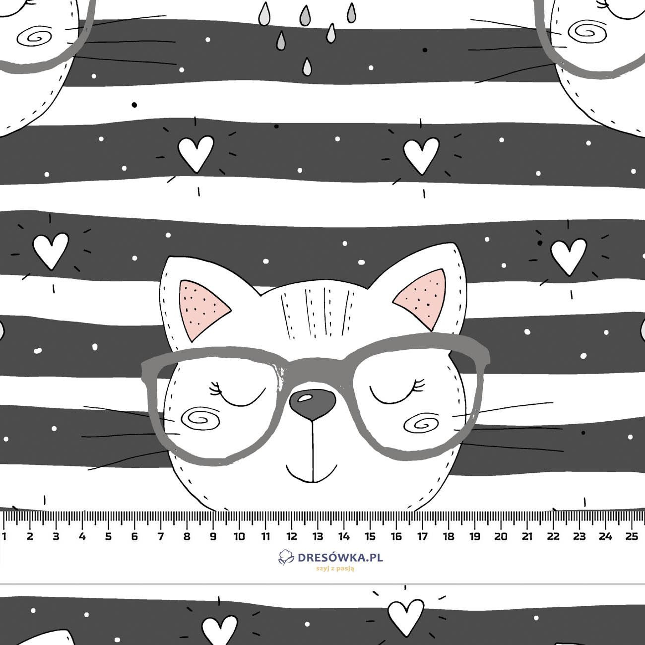 CATS IN GLASSES / grey - Waterproof woven fabric