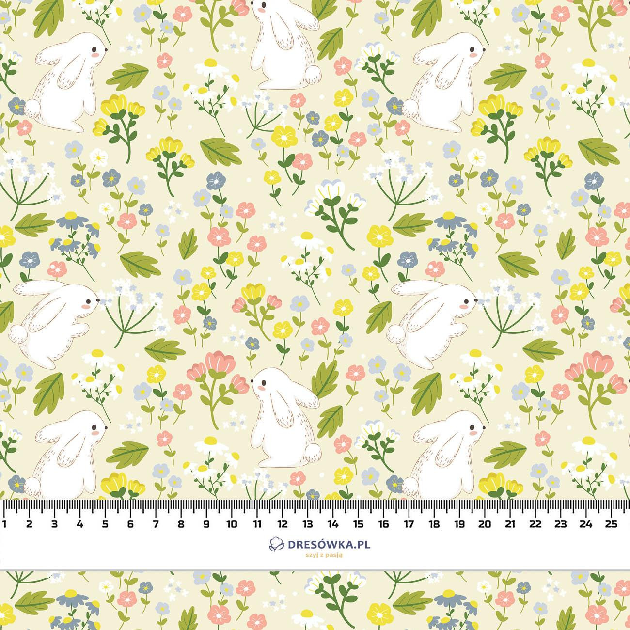 BUNNIES ON A MEADOW  - looped knit fabric